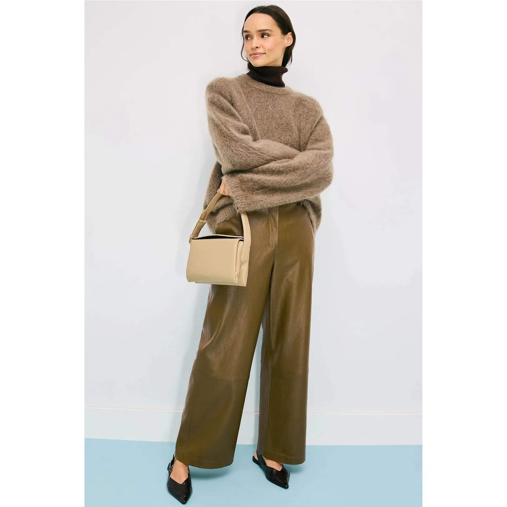 Rosetta Getty x RTR Olive Green Vegan Leather Wide Leg Pants High Rise Size 0